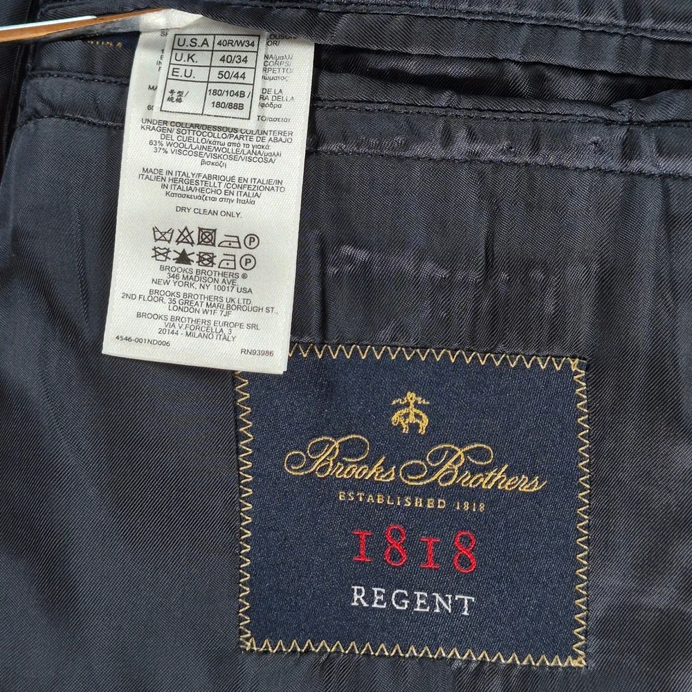Brooks Brothers 1818 Regent Blazer Navy Wool Estrato Italy 40R 10075836R